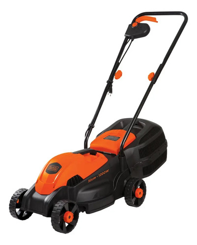 Cortadora de pasto eléctrica Black+Decker GR1000 con bolsa recolectora de 1.2 kW y color naranja/negro