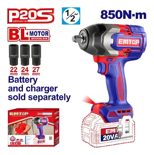 Llave Impacto 20v S/bat 850nm Eciwl20851 Emtop Rojo 50 - Imagen 2