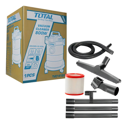Aspiradora Electrica 800w Tanque 12l Total Tvc14122 Con Ruedas Tacho Inox Verde - Imagen 4