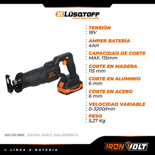Sierra Sable Inalambrica A Bateria Profesional 4 Ah Ssl115-9 - Imagen 7