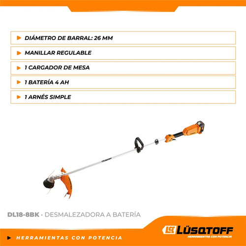 Desmalezadora A BaterĂa Lusqtoff Dl18-8bk 5500rpm Naranja - Imagen 3