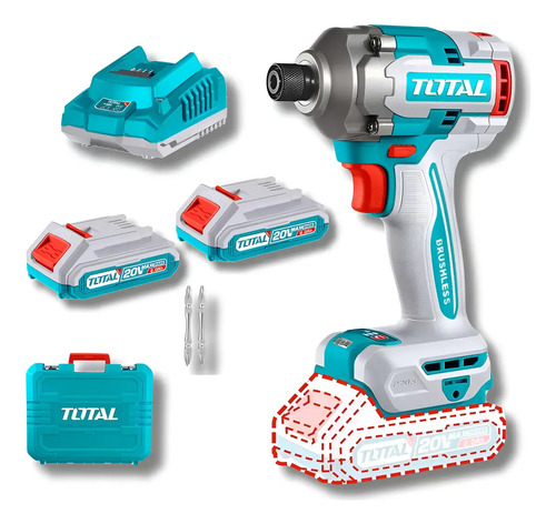 Atornillador De Impacto Inalámbrico Total Industrial, Brushless Sin Carbones, Encastre Hexagonal 1/4'' 230nm - Con 2... 50/60hz Turquesa