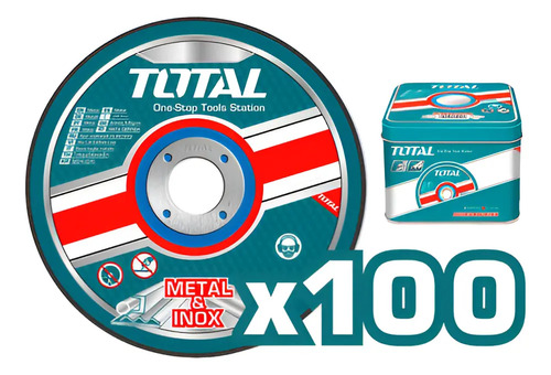 Set 100 Discos De Corte Metal Total Para Amoladora, 4.1/2'' 115mm, 1.0mm Espesor - Tac210115100 Turquesa