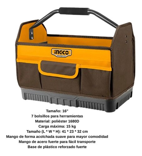 Bolso Industrial Portaherramientas C/ Manilla Ingco Htbgl04 Amarillo - Imagen 4