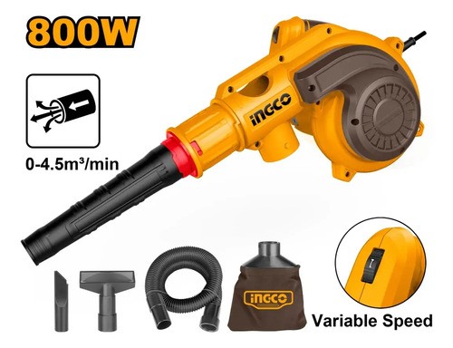 Sopladora Aspiradora 800w Con Accesorios Ingco Ab8038 Amarillo - Imagen 2