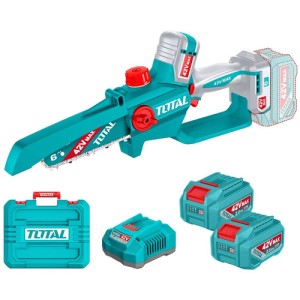 Mini Motosierra De Mano Inalámbrica Total 42v, Motor Brushless, Sin Carbones - 6 Pulgadas, 150mm - Jardín, Poda - Con 2 Baterías 2.0ah Litio-ion, Cargador Y Maletín - Tgsli42681 Turquesa