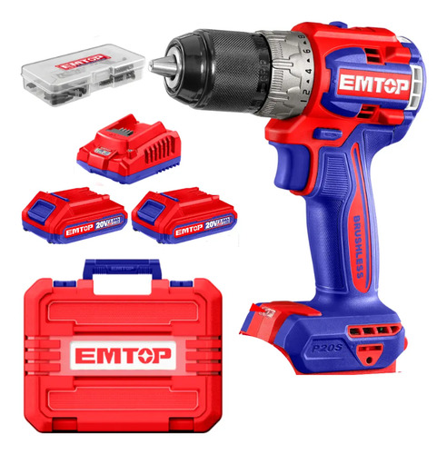 Taladro Eléctrico Emtop Ecdl20602-4 Con Maletín Y Accesorios Rojo