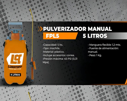 Fumigador Pulverizador Presion 5l Lusqtoff Fpl5 Profesional Naranja - Imagen 3
