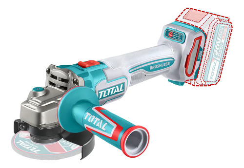 Amoladora Inalámbrica Total 20v Industrial - Motor Brushless, Sin Carbones 1000w - 4.1/2 Pulgadas, 115mm - No Incluye BaterĂa Ni Cargador - Tagli27153 Turquesa