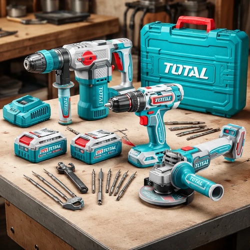 Kit Inalámbrico Total 20v Sin Carbones: Atornillador Percutor 86nm + Amoladora 4.1/2'' + Rotomartillo 4.5 J - Con 2 Baterías 5.0ah Litio-ion, Cargador 4a, Maletín Y Accesorios - Tosli251195 - Imagen 2