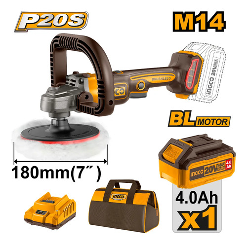 Lustra Pulidora A Bateria 7 20v Bolso Apli20181 Ingco - Imagen 2