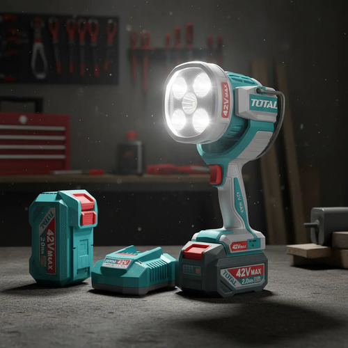 Foco Led Inalámbrico Total 42v, Linterna De Mano Para Trabajo, Camping - 1200/1800/2800 Lúmenes - Con 2 Baterías 2.0ah Litio-ion Y Cargador - Twli42896 Turquesa - Imagen 2
