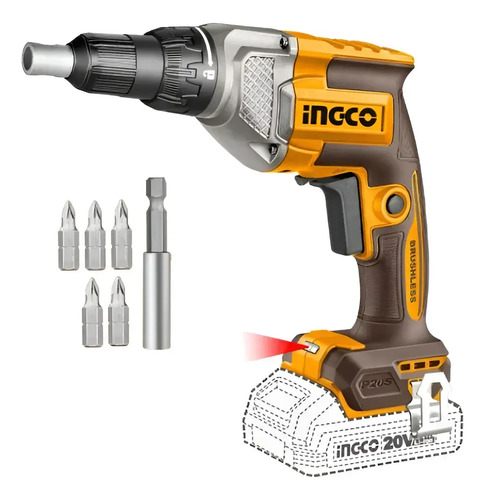 Atornillador Inalámbrico 20v Para Placa De Yeso Durlock Sin BaterĂa Y Cargador Ingco Naranja Claro