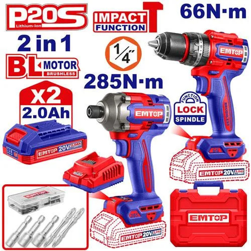 Combo Emtop Taladro + Destornillador De Impacto Eckl20277 - Imagen 2