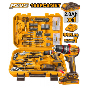 Kit Taladro con 166 Piezas Ingco + Bateria y Cargador ING_HKTHP41662
