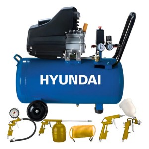 Compresor De Aire Hyundai 2hp 24l Kit 5 Piezas Roraima Azul Portátil 50 Hz Monofásica