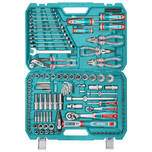 Set De Herramientas Total Súper Completo, 137 Piezas - Manuales, Llaves Crique, Dados Y Puntas - Encastre De 1/2'' Y 1/4'' - Thkthp21376 Turquesa