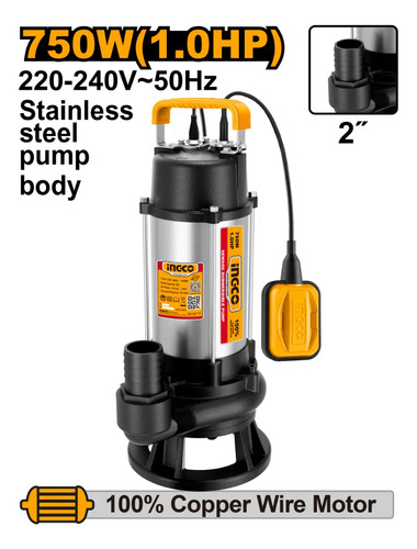 Bomba Pozo Negro 750w 1hp 13mt 2 18m3/h Ingco Spds75068 - Imagen 2
