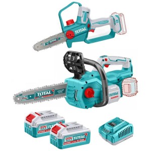 Kit Inalámbrico Total 20v De Jardín: 2 Motosierras Sin Carbones De 8'' Y 12'' Para Poda, Leña - Con 2 Baterías 4.0ah Litio-ion Y Cargador 4a - Tosli251085 Turquesa