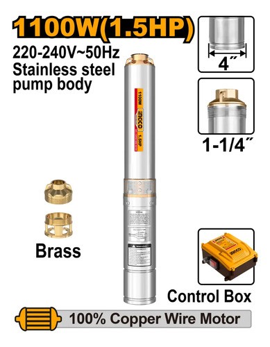 Bomba Sumergible Tubo 1100w 1.5hp Pozo Semisurgente Ingco - Imagen 2