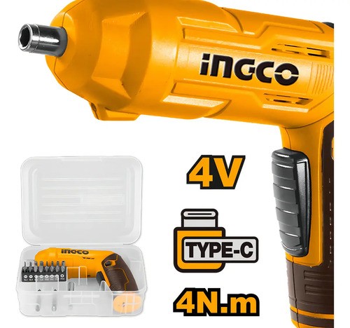 Atornillador Inalámbrico Ajustable Con Accesorios Ingco Naranja Claro - Imagen 5