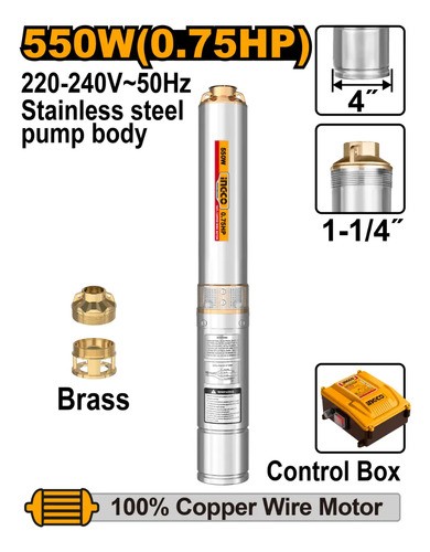 Bomba Sumergible Pozo Profundo Semisurgente Ingco 550w - Imagen 2