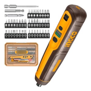 Atornillador Inalambrico Usb-c 1/4 Ingco Puntas Y Estuche Amarillo