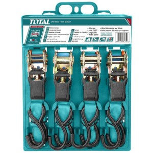 Set 4 Cintas De Amarre Total, Catraca Y Gancho - Largo 6m, Ancho 25mm, Hasta 650kg Cada Una - Thtrs065606 Turquesa