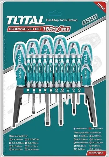 Set Juego 18 Destornilladores Total Imantados Tht250618