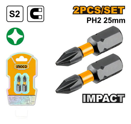 Set X 2 Puntas Impacto Ph2 X 25mm Ingco Sdbim71ph225 - Imagen 2